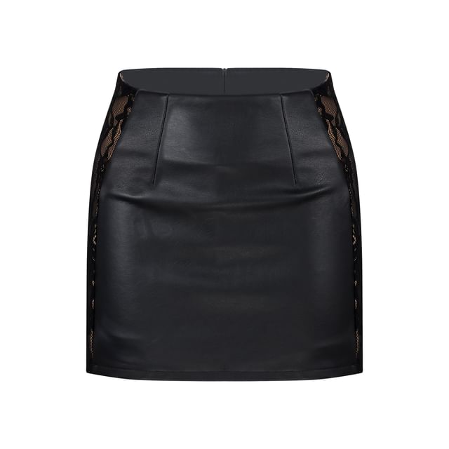 Crop Shirt, Lace Bustier & Lace Panel Mini Pencil Skirt Set