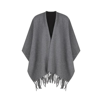 Long-Sleeve V-Neck Plain Maxi A-Line Dress / Scarf