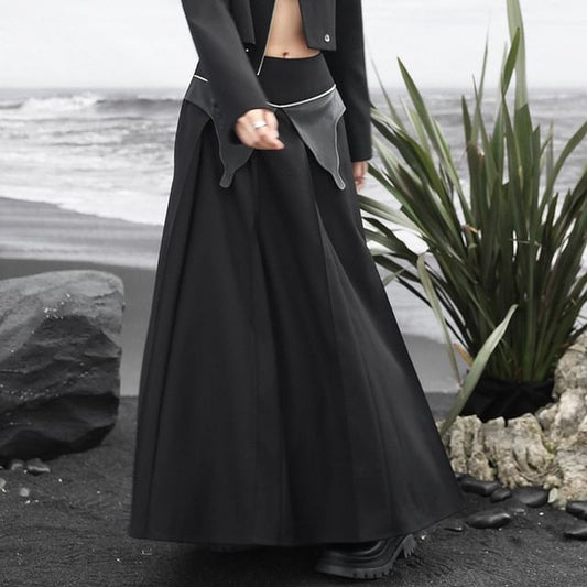 High Waist Faux Leather Asymmetrical Maxi A-Line Skirt