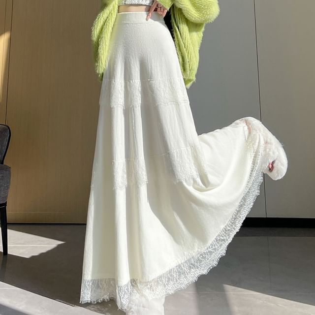 High Rise Fringe Maxi A-Line Skirt