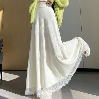 High Rise Fringe Maxi A-Line Skirt