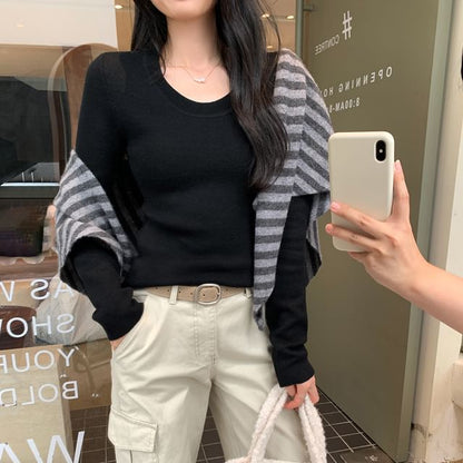 Round Neck Long-Sleeve Knit Top