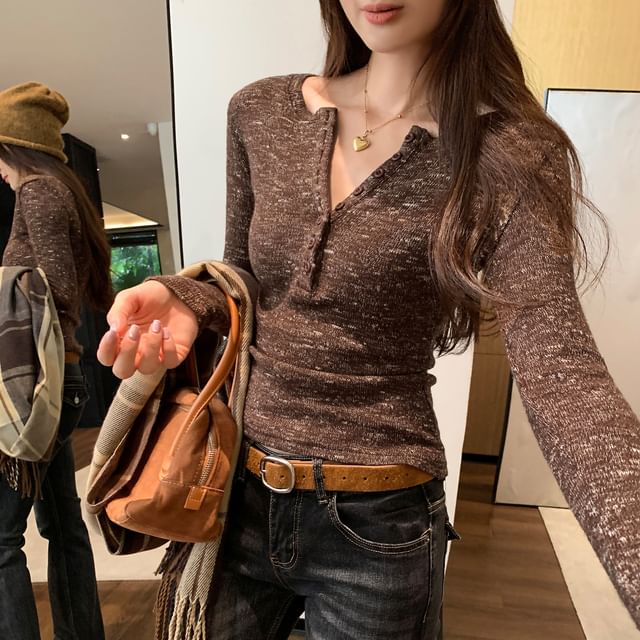 Long-Sleeve Round Neck Melange Tee