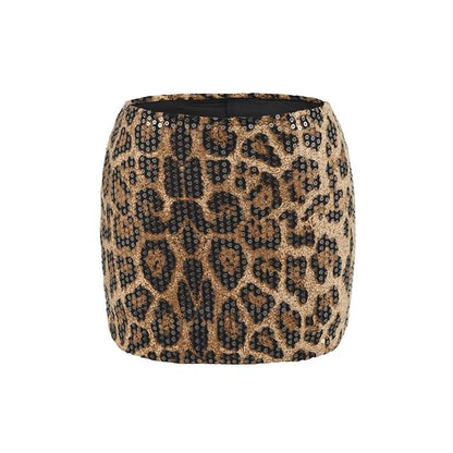 High Waist Leopard Print Sequin Mini Pencil Skirt