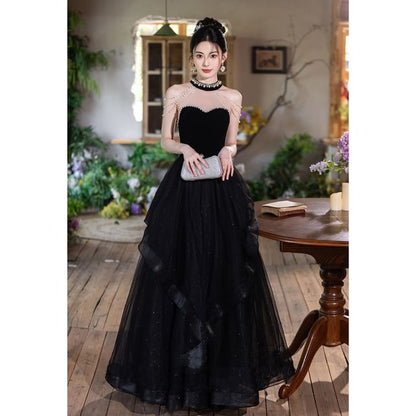 Sleeveless Velvet A-Line Evening Gown