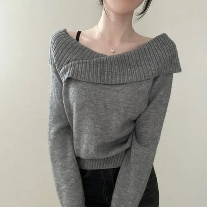 Ribbed Off-Shoulder Sweater with Solid Finish
