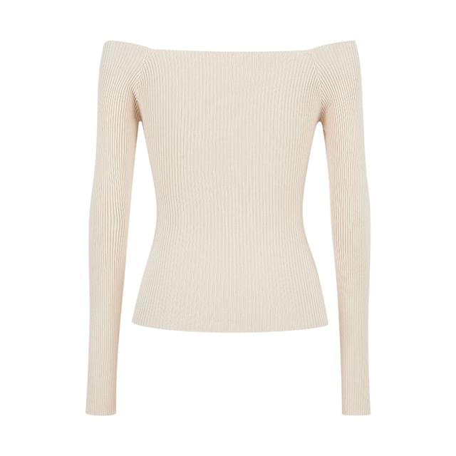Ribbed Off-Shoulder Knit Top with Extended Sleeves