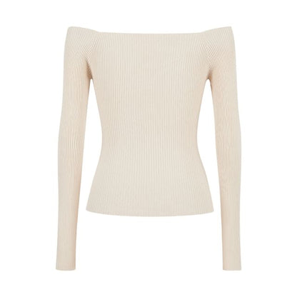 Ribbed Off-Shoulder Knit Top with Extended Sleeves