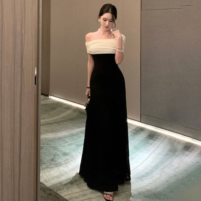 Off-Shoulder Two Tone A-Line Evening Dress