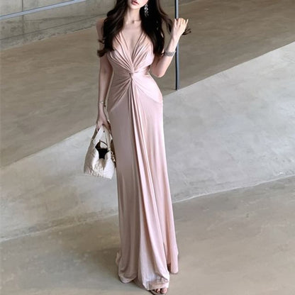 Halter Plain Knot Sheath Evening Dress