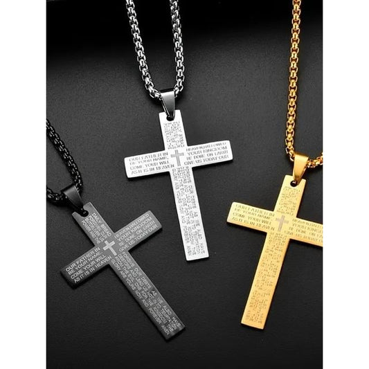 Lettering Cross Pendant Necklace