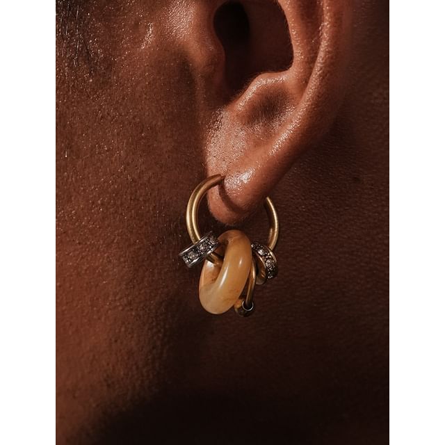 Interlocking Hoop Faux Gemstone Alloy Huggie Earring