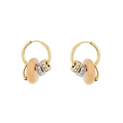 Interlocking Hoop Faux Gemstone Alloy Huggie Earring