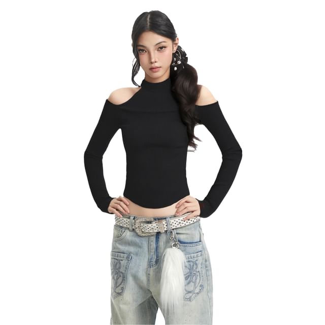 Stylish Long-Sleeve Cutout Shoulder Top