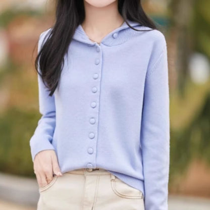 Hooded Plain Button Up Cardigan