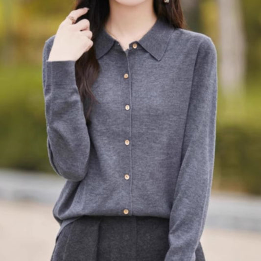 Collared Plain Button Up Cardigan