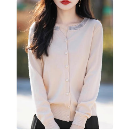 Round Neck Plain Button Up Cardigan