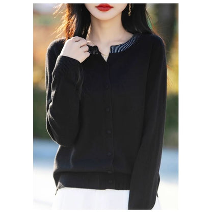 Round Neck Plain Button Up Cardigan
