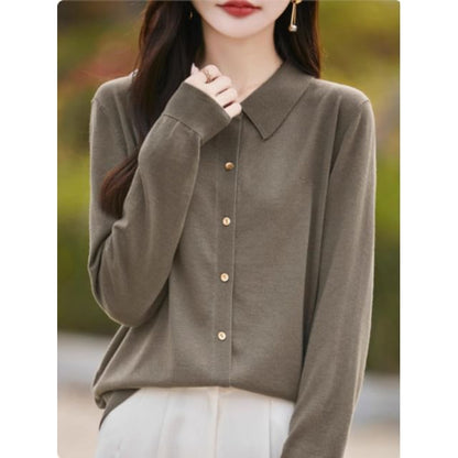 Collared Plain Button Up Cardigan