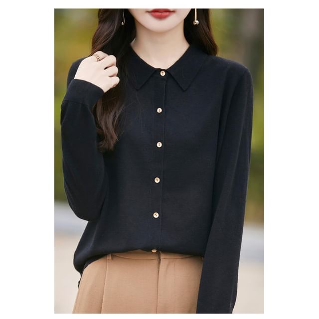 Collared Plain Button Up Cardigan
