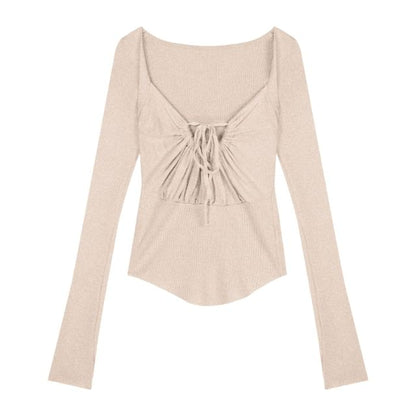 Square-Neck Long-Sleeve Basic T-Shirt