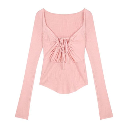 Square-Neck Long-Sleeve Basic T-Shirt