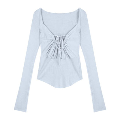 Square-Neck Long-Sleeve Basic T-Shirt