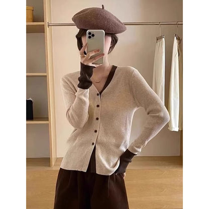 V-Neck Contrast Trim Button Up Cardigan