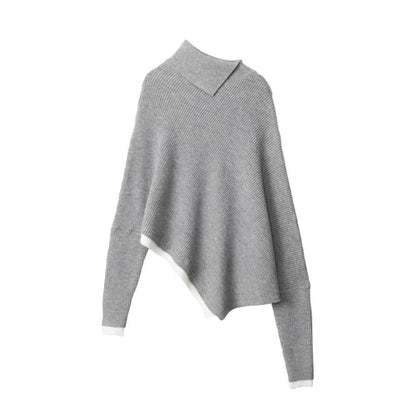 Asymmetrical Mock-Neck Solid Knit Sweater