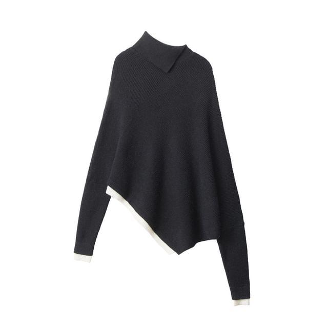 Asymmetrical Mock-Neck Solid Knit Sweater