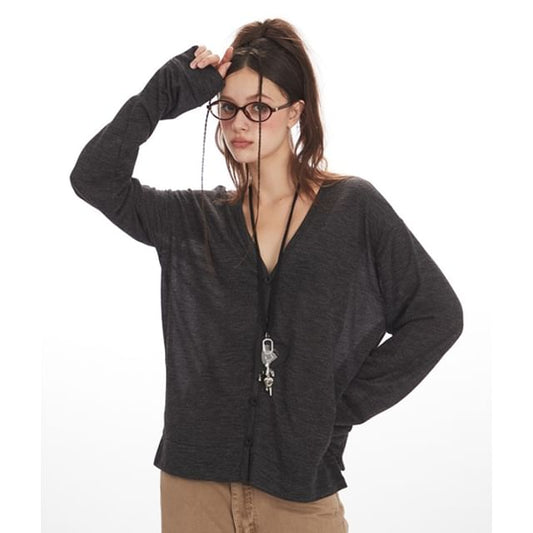 V-Neck Button-Up Plain Cardigan