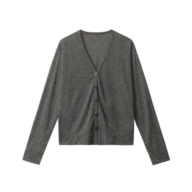V-Neck Button-Up Plain Cardigan
