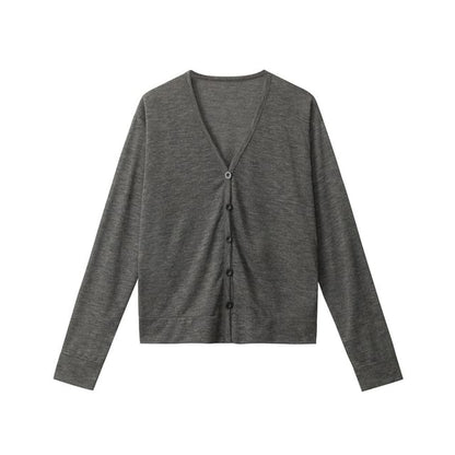 V-Neck Button-Up Plain Cardigan