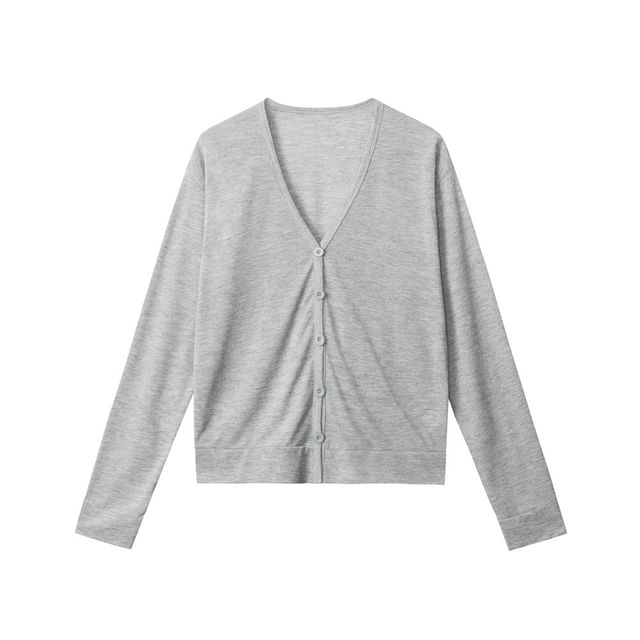 V-Neck Button-Up Plain Cardigan