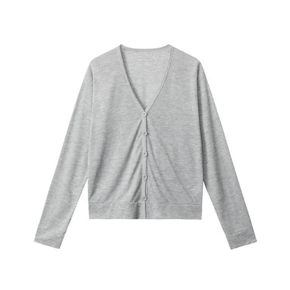 V-Neck Button-Up Plain Cardigan