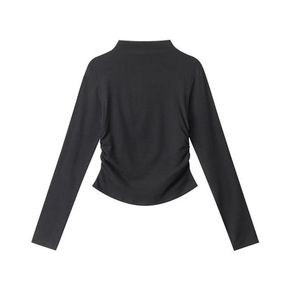 Solid Mock Neck Long-Sleeve Pullover