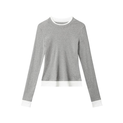 Two-Tone Mock Neck Long-Sleeve Tee