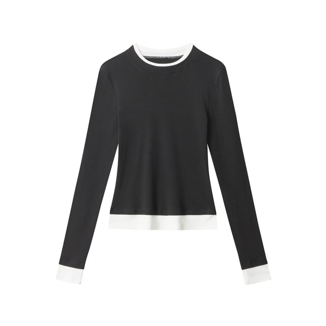 Two-Tone Mock Neck Long-Sleeve Tee