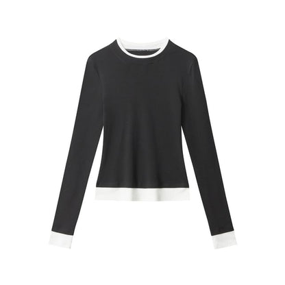 Two-Tone Mock Neck Long-Sleeve Tee