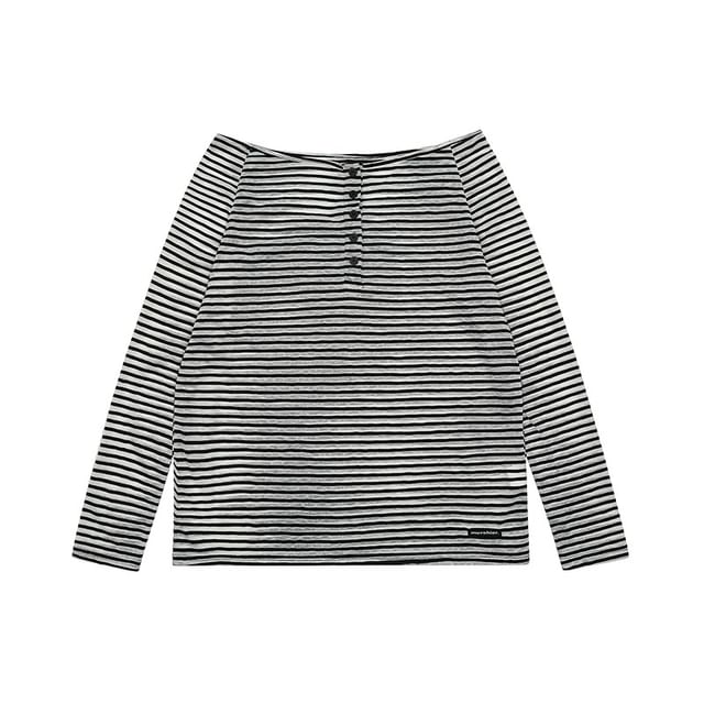 Off-Shoulder Striped Long-Sleeve Top