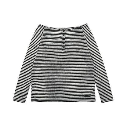 Off-Shoulder Striped Long-Sleeve Top