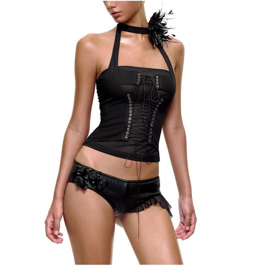 Mesh Halter Top with Lace-Up Front