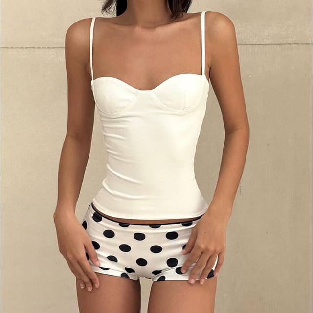 Solid Cropped Camisole with Lace Accents