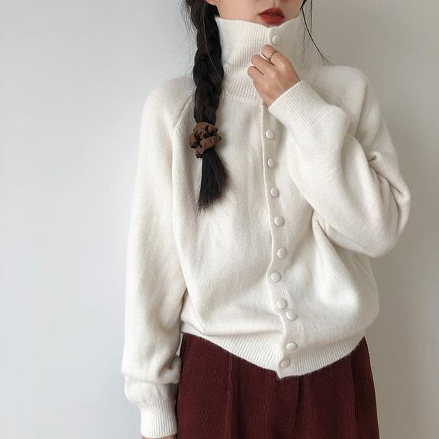 Stand Collar Plain Button Up Cardigan