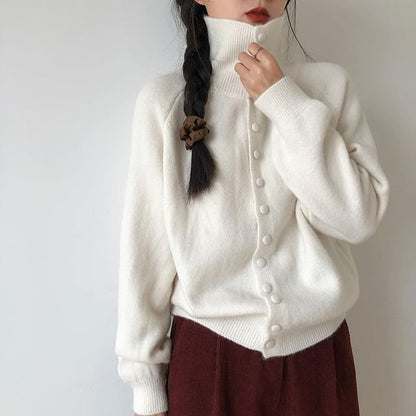 Stand Collar Plain Button Up Cardigan