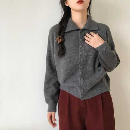 Stand Collar Plain Button Up Cardigan