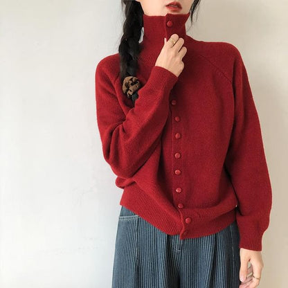 Stand Collar Plain Button Up Cardigan