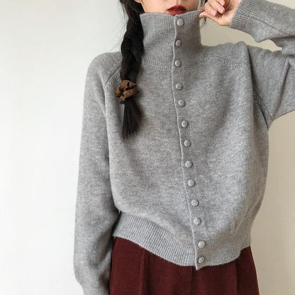 Stand Collar Plain Button Up Cardigan