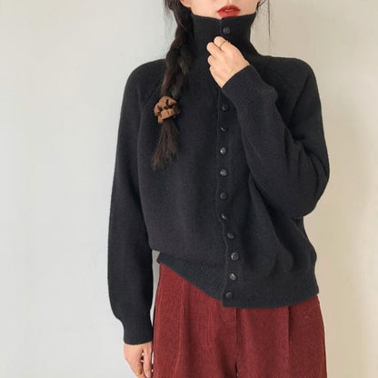 Stand Collar Plain Button Up Cardigan