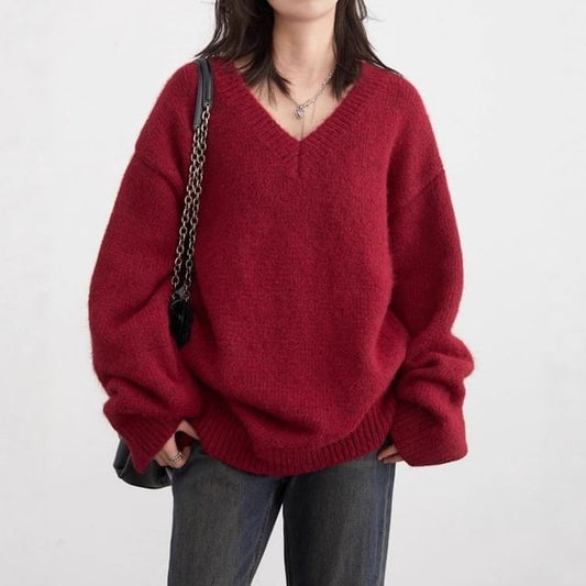 Oversized Drop Shoulder V-Neck Solid Sweater
